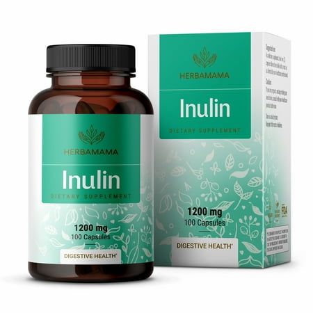 HERBAMAMA Inulin Capsules, Organic Chicory Root - Digestive Function w/ Fiber & Prebiotics 100 Caps