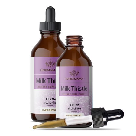 HERBAMAMA Milk Thistle Liquid Extract - Liver Detox, Bone Health & Immune Support 4 fl oz