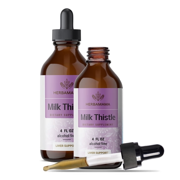 HERBAMAMA Milk Thistle Liquid Extract - Liver Detox, Bone Health & Immune Support 4 fl oz