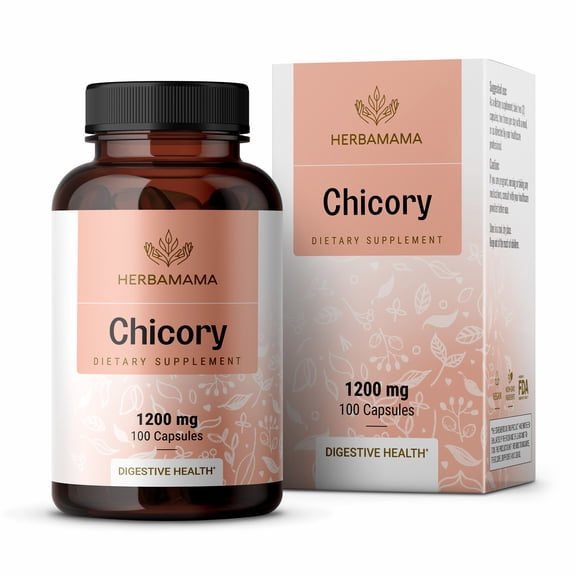 HERBAMAMA Organic Chicory Root Capsules -Digestive Health & Immune Support, 100 Caps