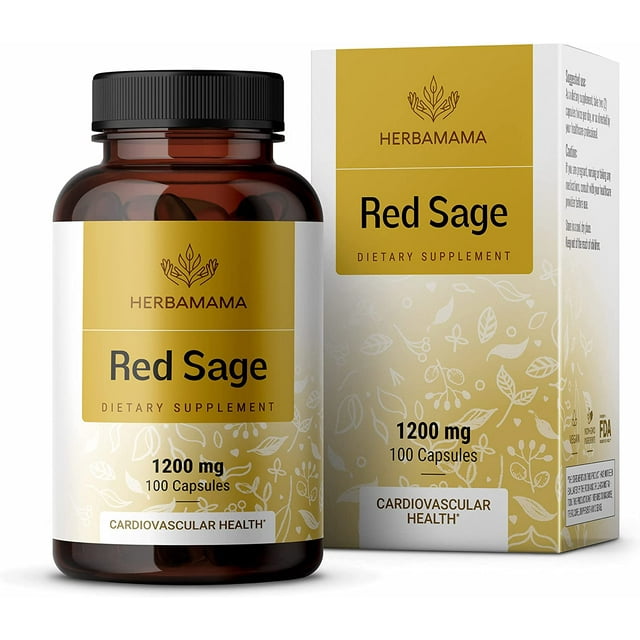 HERBAMAMA Organic Red Sage Capsules Dan Shen Root, 100 Veggie Caps