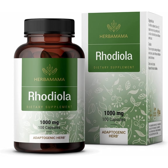 HERBAMAMA Rhodiola Rosea Supplement for Stress Relief & Energy Support , 100 Capsules