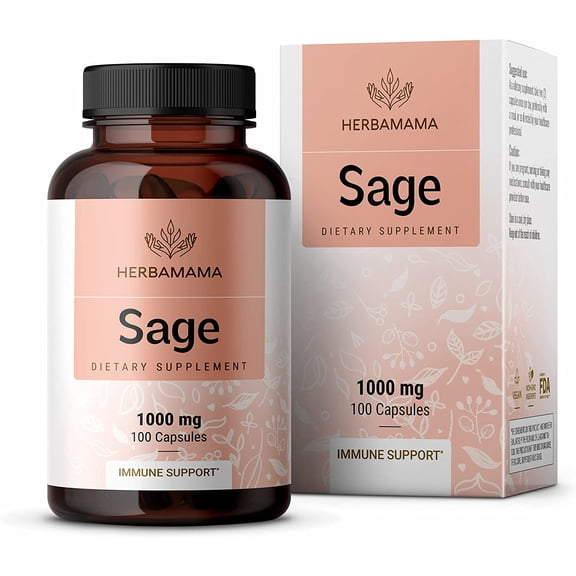 HERBAMAMA Sage Capsules - Brain Function, Immunity & Digestive Wellness, 100 Caps
