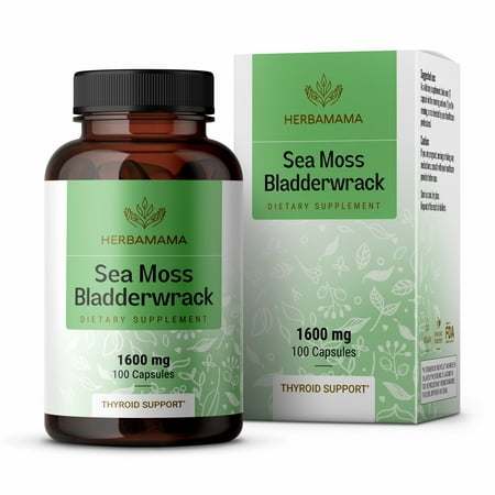 HERBAMAMA Sea Moss & Bladderwrack Capsules - Thyroid Support, Immune & Gut Health 100 Caps
