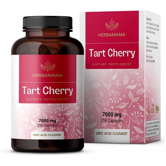 HERBAMAMA Tart Cherry Extract 250 Capsules - Joint Support & Uric Acid Control
