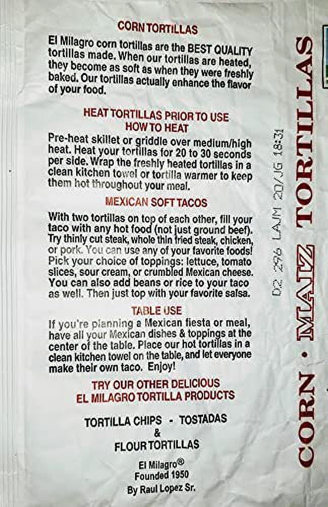 HERBAN El Milagro Yellow Corn Tortillas, 6 Pack, 72 Total, Direct from