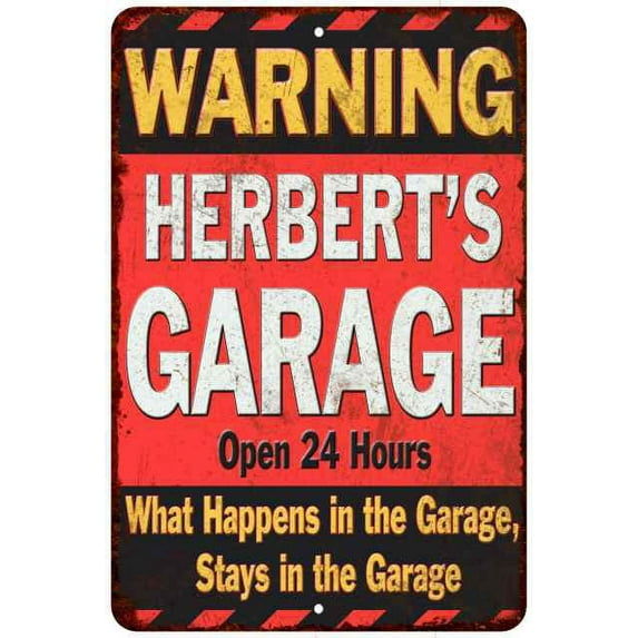HERBERT'S Garage Warning Man Cave Wall Decor 12 x 18 Matte Finish Metal 112180030133