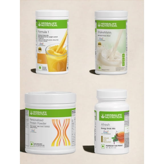 HERBLIFE Formula 1 - MANGO WITH SHAKEMATE PROTEIN POWDER -200GM AND AFRESH TULSI (PACK OF 4)