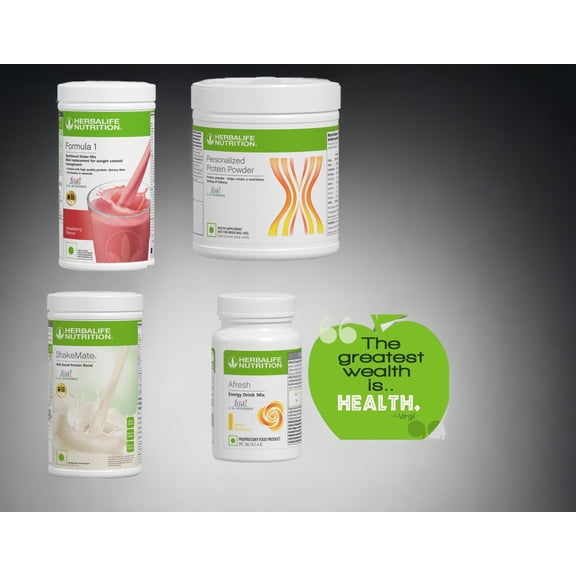 HERBLIFE NUTRITION SHAKE MIX - STRAWBERRY PROTEIN POWDER - 200GM AND AFRESH LEMON & SHAKEMATE (PACK OF 4)