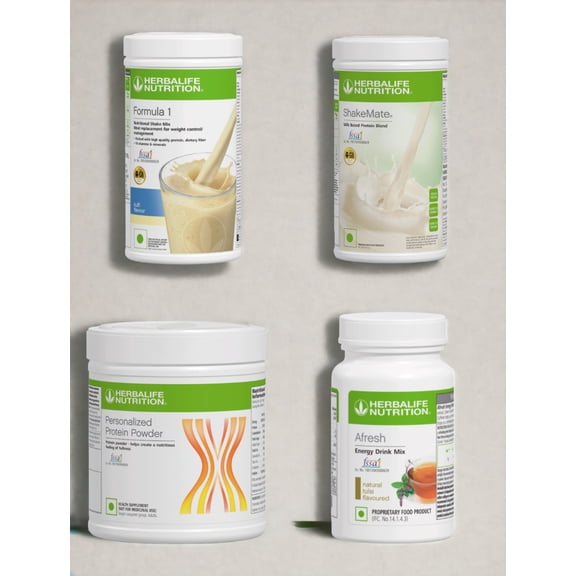 HERBLIFE Nutrition Shake Mix - KULFI WITH SHAKEMATE AND PROTEIN POWDER - 200GM AND AFRESH - NATRUAL TULSI (PACK OF 4)