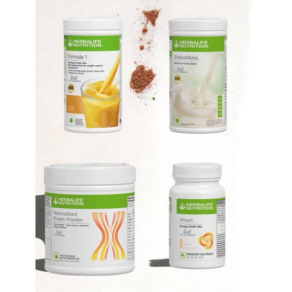 HERBLIFE Nutrition Shake Mix - MANGO WITH SHAKEMATE AND PROTEIN POWDER -200GM AND AFRESH GINGER (PACK OF 4)