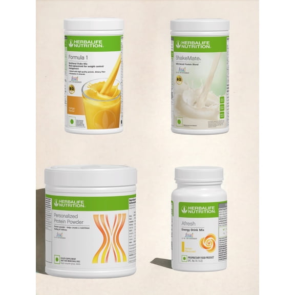 HERBLIFE Nutrition Shake Mix - MANGO WITH SHAKEMATE AND PROTEIN POWDER-200GM AND AFRESH LEMON (PACK OF 4)