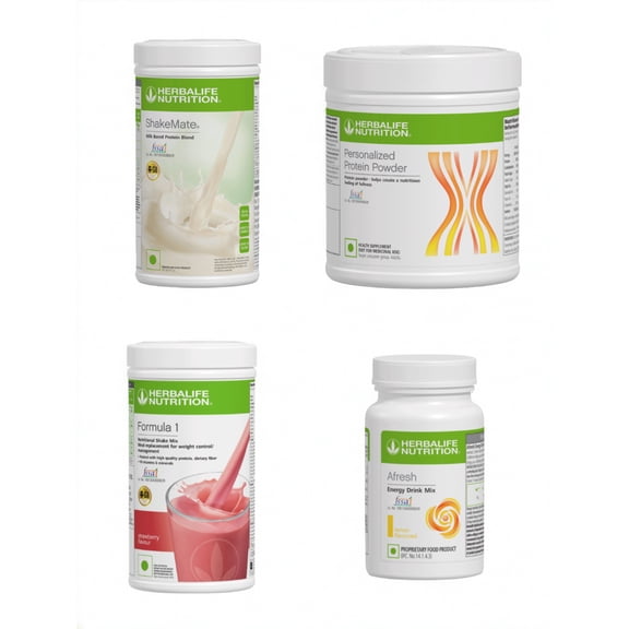 HERBLIFE Nutrition Shake Mix-STRAWBERRY WITH SHAKEMATE AND PROTEIN POWDER -200GM AND AFRESH LEMON (PACK OF 4)