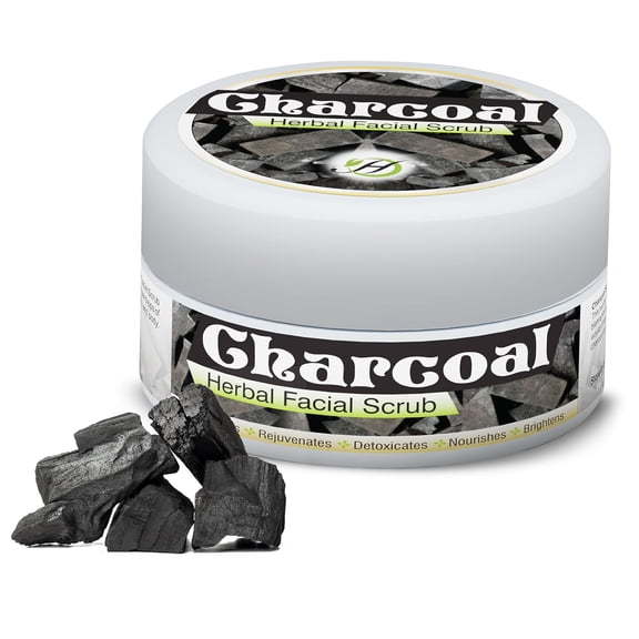 HERBOGANIC Charcoal Herbal Facial Scrub | Natural Body Scrub | Activated Charcoal Face Scrub for Women & Men | Exfoliant Scrub | Natural Facial Scrub | Equally Effective for Men and Women | 5.30 oz