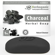 HERBOGANIC Charcoal Herbal Soap | Detoxifying and Cleansing Natural Bar Soap for Face and Body | 5 Oz (Pack of 1)