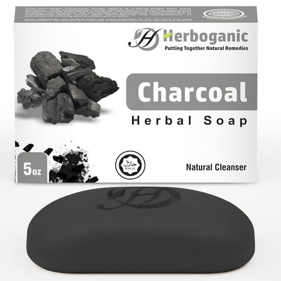 HERBOGANIC Charcoal Herbal Soap | Detoxifying and Cleansing Natural Bar Soap for Face and Body | 5 Oz (Pack of 1)