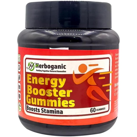 HERBOGANIC Energy Booster Gummies Daily Energy & Focus Support Multivitamin & Herbal Extract Blend Vegan Friendly 60 Gummies