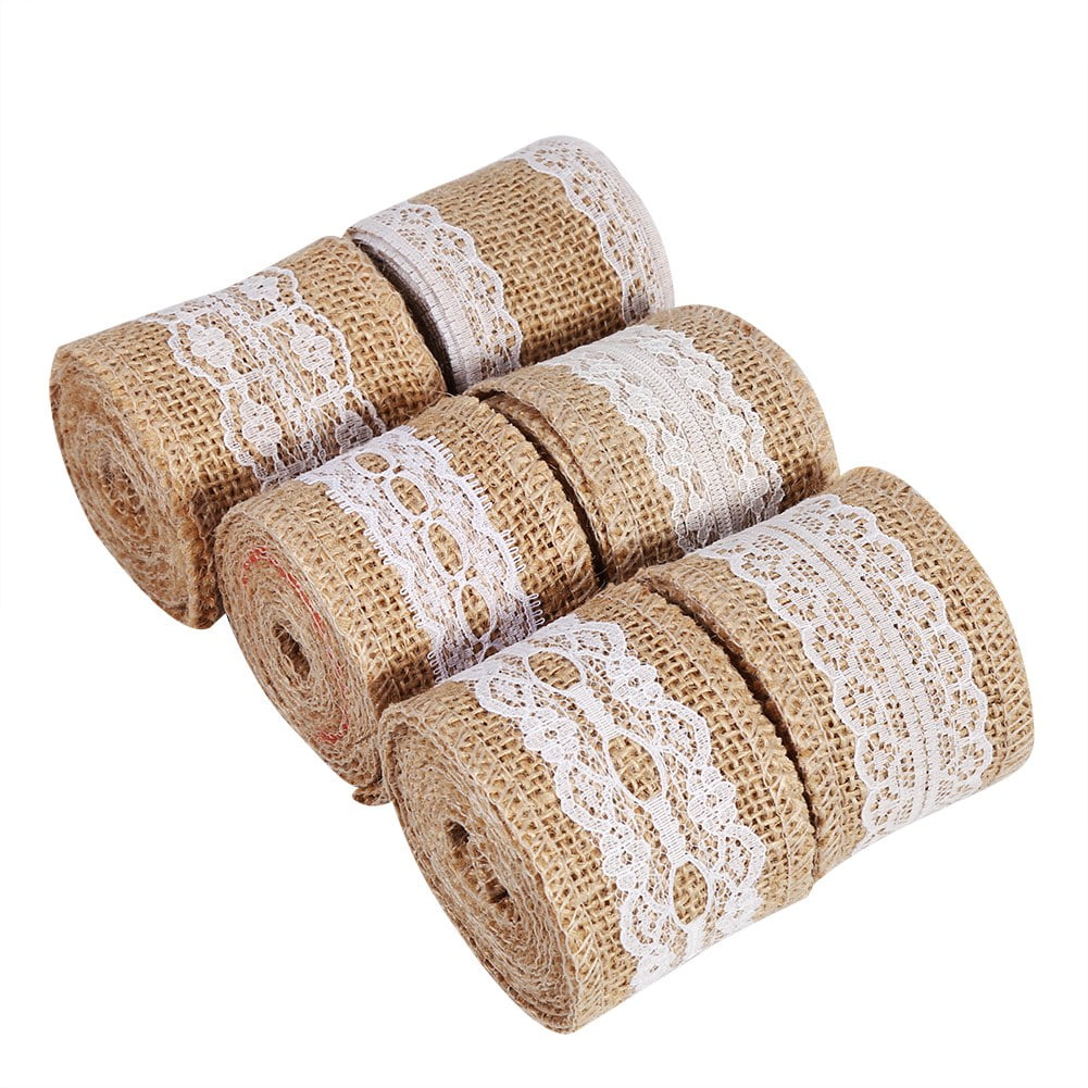 Uxcell 2.4 Wide 2.2 Yards Burlap Ribbon White Lace Roll Wrapping Fabric  Crafts Roll Yellow 3 Pack 