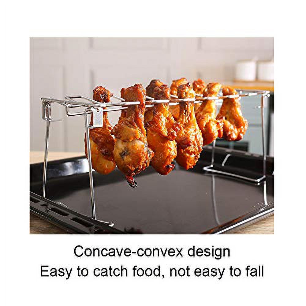 HERCHR Chicken Wing Rack, 14 Slots Chicken Leg Grill Stand, Pack of 2 Chicken Leg Racks Steel