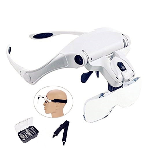 HERCHR New 5 Lens Headset Magnifier With LED Lights Hand Free