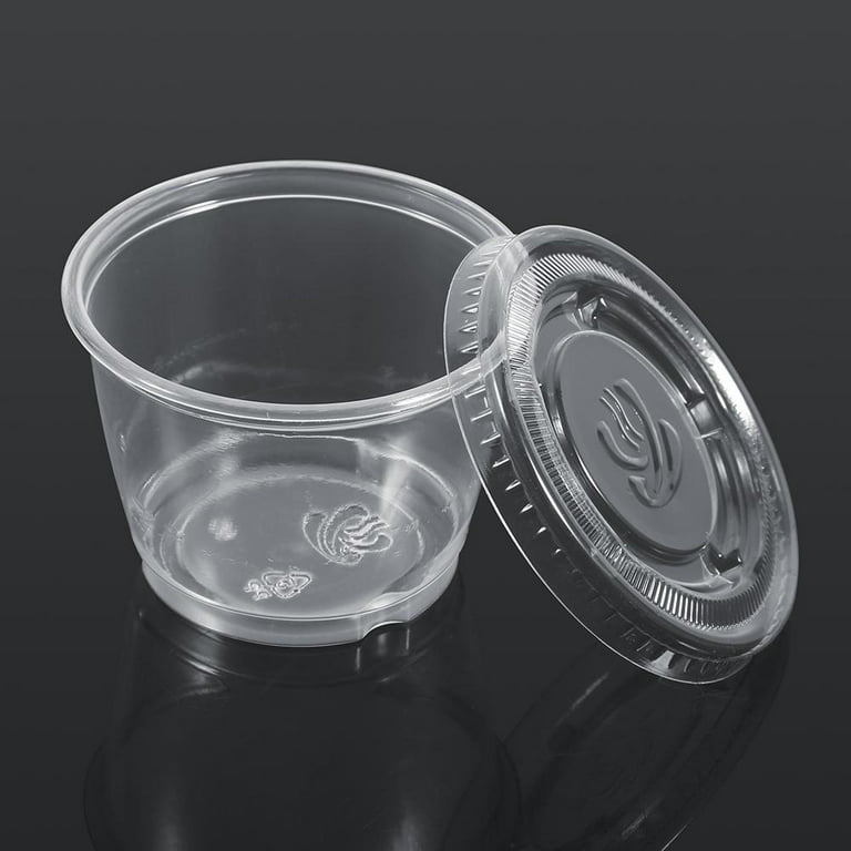 50pcs White Square Plastic Sauce Cups With Lids, Disposable
