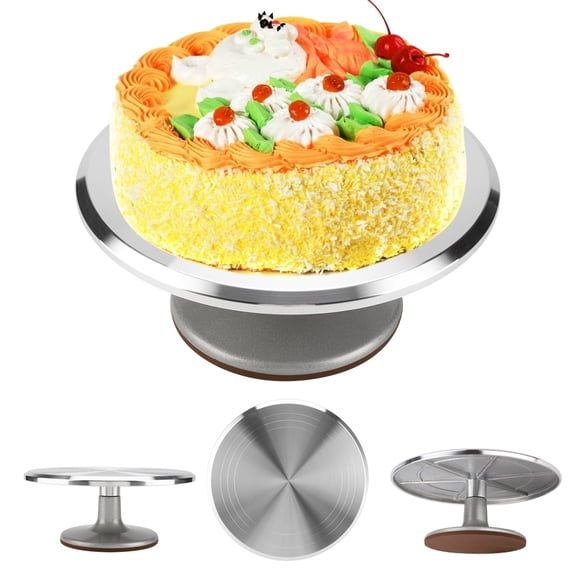 HERCHRT Trim-N-Turn Ultra 12  Revolving Cake Decorating Turntable - Cake Decorating Stand for Cakes and Desserts, Aluminum Alloy Contruction with Smooth Bearing and Non-Slipping Silicone Bottom
