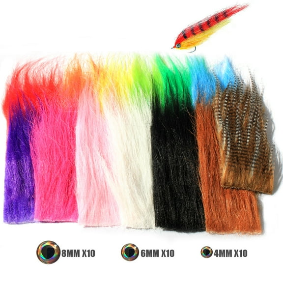 HERCULES 13 Packs Fly Tying Craft Fur Materials Fly Tying Streamers Mix Color Long Haired Artificial Synthetics Bucktail Hair for Fly Fishing Lure Fake Bait Fly Hook Tail Wing