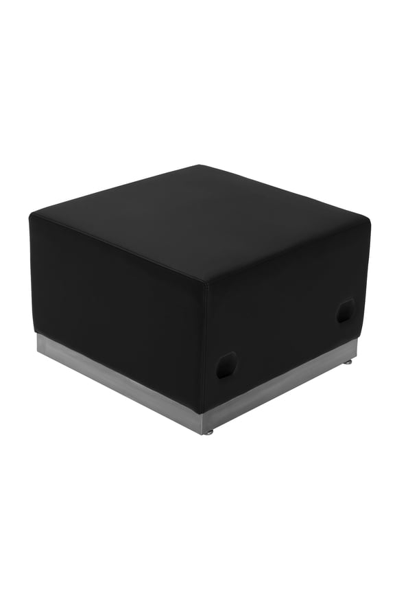 HERCULES Alon Series Black LeatherSoft Ottoman with Brushed Stainless Steel Base ZB-803-OTTOMAN-BK-GG