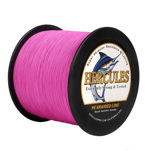 HERCULES Braided Fishing Line 1500m 1640yds 6lbs-100lbs Pe Superline 4 Strands (Pink 70lb/31.8kg 0.44mm)