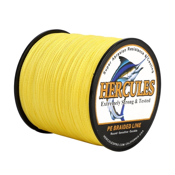 HERCULES Braided Fishing Line 2000m 2187yds 6lbs-100lbs Pe Superline 4 Strands (Yellow 8lb/3.6kg 0.10mm)
