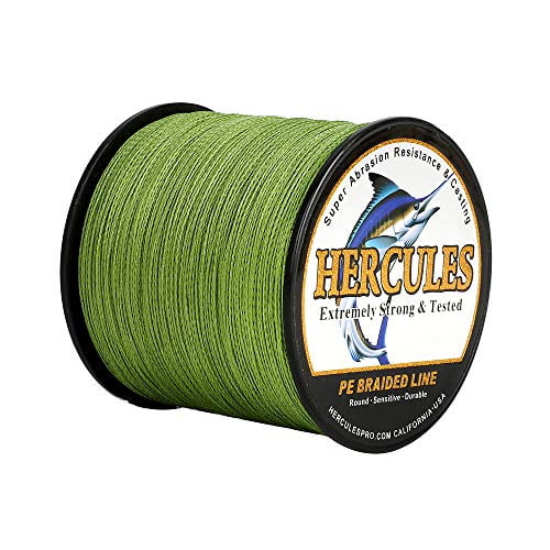HERCULES Braided Fishing Line 300m 328yds 6lbs-100lbs Pe Superline 4 Strands (Army Green 50lb/22.7kg 0.37mm)