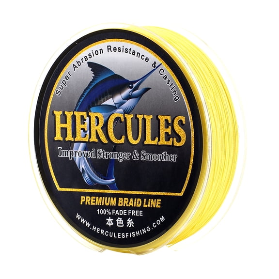 HERCULES Braided Fishing Line, Not Fade, 109 Yards PE Lines, 8 Strands Multifilament Fish Line, 30lb Test for Saltwater and Freshwater, Abrasion Resistant, Yellow, 30lb, 100m