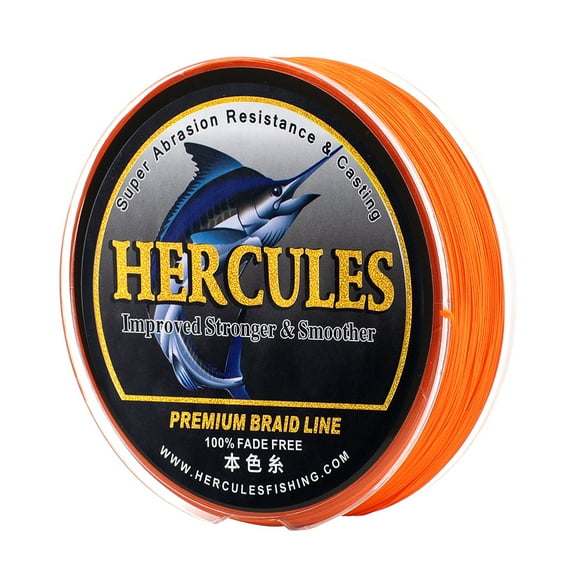HERCULES Braided Fishing Line, Not Fade, 328 Yards PE Lines, 8 Strands Multifilament Fish Line, 100lb Test for Saltwater and Freshwater, Abrasion Resistant, Orange, 100lb, 300m