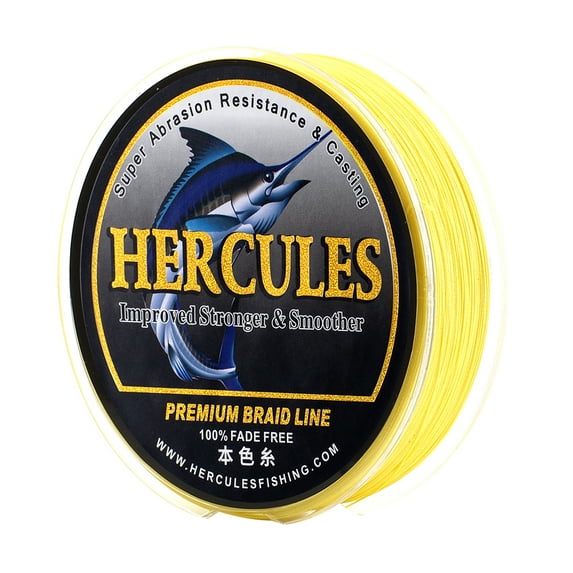 HERCULES Braided Fishing Line, Not Fade, 109 Yards PE Lines, 8 Strands Multifilament Fish Line, 90lb Test for Saltwater and Freshwater, Abrasion Resistant, Yellow, 90lb, 100m