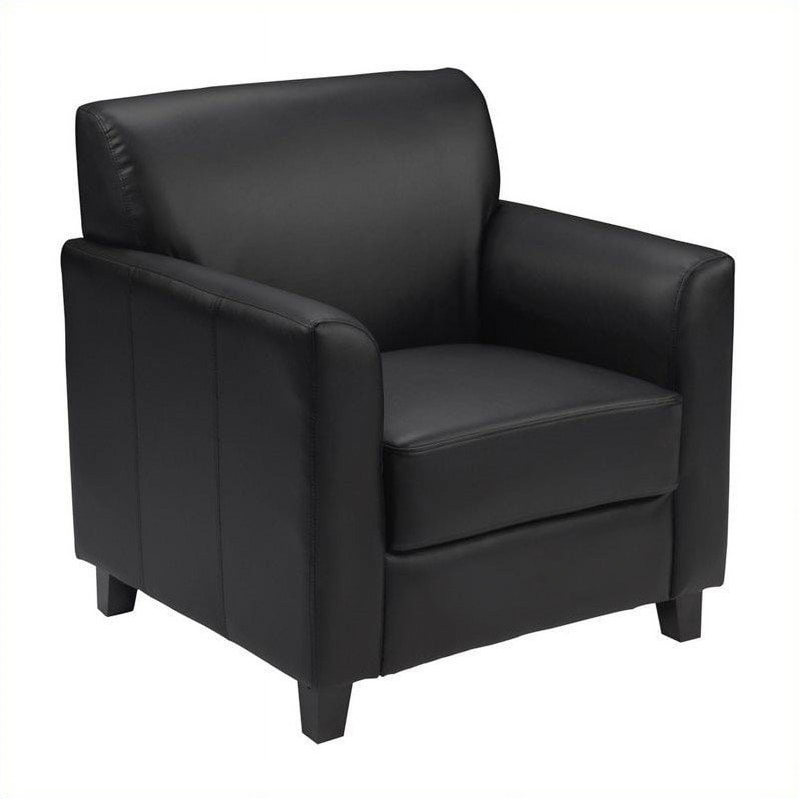 Eco-Friendly Black Leather & Wood Contemporary Armchair