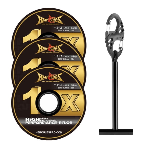 HERCULES Fly Fishing Tippet 3 Pack with Fly Tippet Holder, 1X - 11.01LB - 55YDS, Nylon