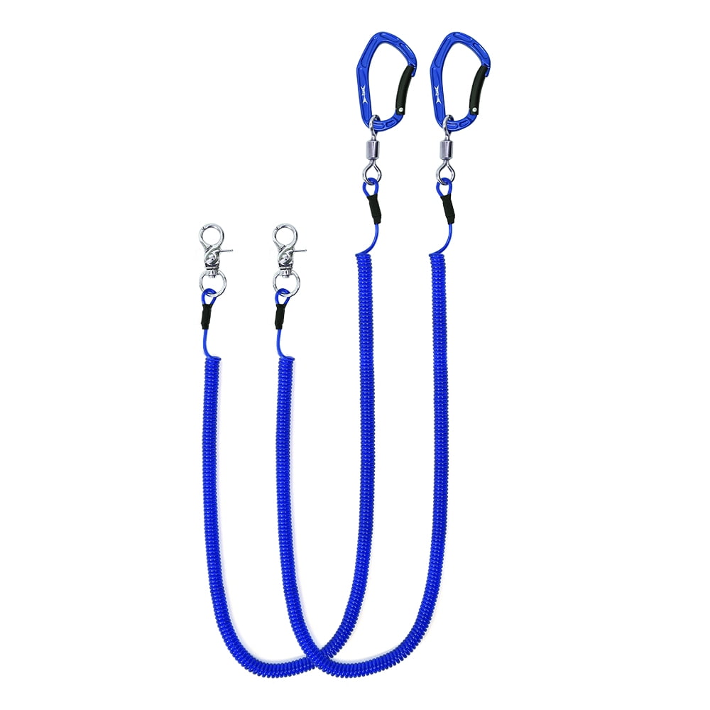 Heavy Duty Coiled Fishing Lanyard - Steel Core, 14” To 82” Stretch, With Carabiner For Rods, Pliers, Kayak & Boating Gear