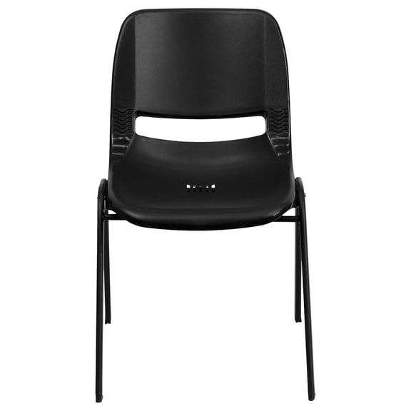 HERCULES Series 440 lb. Capacity Kid's Black Ergonomic Shell Stack Chair with Black Frame and 12" Seat Height (17"D x 13.88"W x 22"H), Set of 1