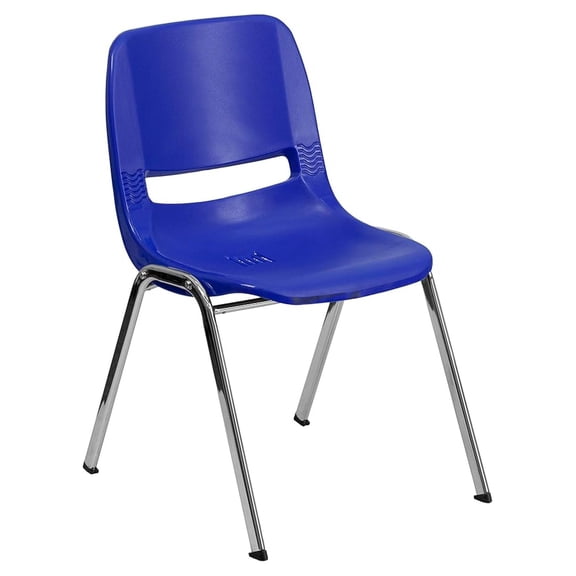 HERCULES Series 440 lb. Capacity Kid's Navy Ergonomic Shell Stack Chair with Frame and 14" Seat Height