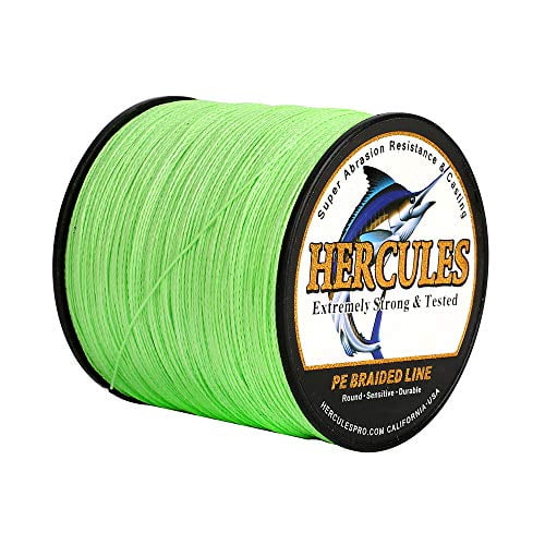 HERCULES Super Strong 1000M 1094 Yards Braided Fishing Line 6 LB Test for Saltwater Freshwater PE Braid Fish Lines 4 Strands - Fluorescent Green, 6LB (2.7KG), 0.08MM