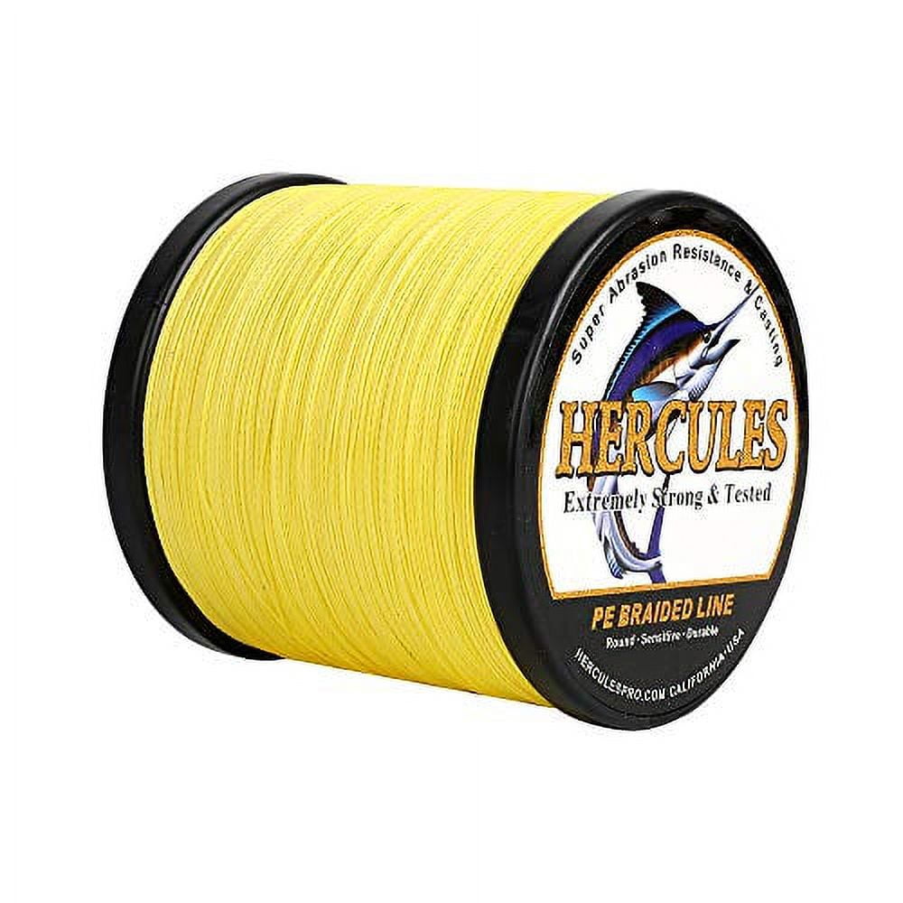 HERCULES Super Strong 500M 547 Yards Braided Fishing Line 100 LB Test for Saltwater Freshwater PE Braid Fish Lines 4 Strands - Yellow, 100LB (45.4KG), 0.55MM