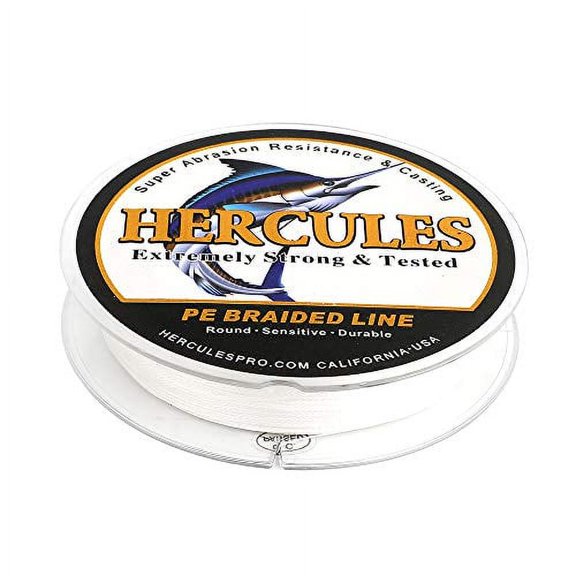 HERCULES Super Strong 500M 547 Yards Braided Fishing Line 6 LB Test for Saltwater Freshwater PE Braid Fish Lines 4 Strands - White, 6LB (2.7KG), 0.08MM