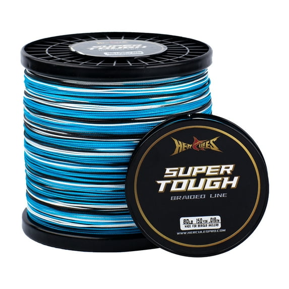 HERCULES Super Tough Braided Fishing Line 4 Strands / 8 Strands, 4lb - 160lb Braid Lines, 150/300/500/1000 Yards for Saltwater 10 pounds test Blue Camo 10LB (150 Yards) - 4 Strands