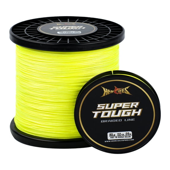 HERCULES Super Tough Braided Fishing Line 4 Strands / 8 Strands, 4lb - 160lb Braid Lines, 150/300/500/1000 Yards for Saltwater 6 pounds test Hi-Vis Yellow 6LB (1000 Yards) - 4 Strands