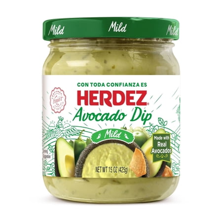 HERDEZ Avocado Dip Mild, Tortilla Chip Dip, Shelf Stable, 15 oz Glass Jar