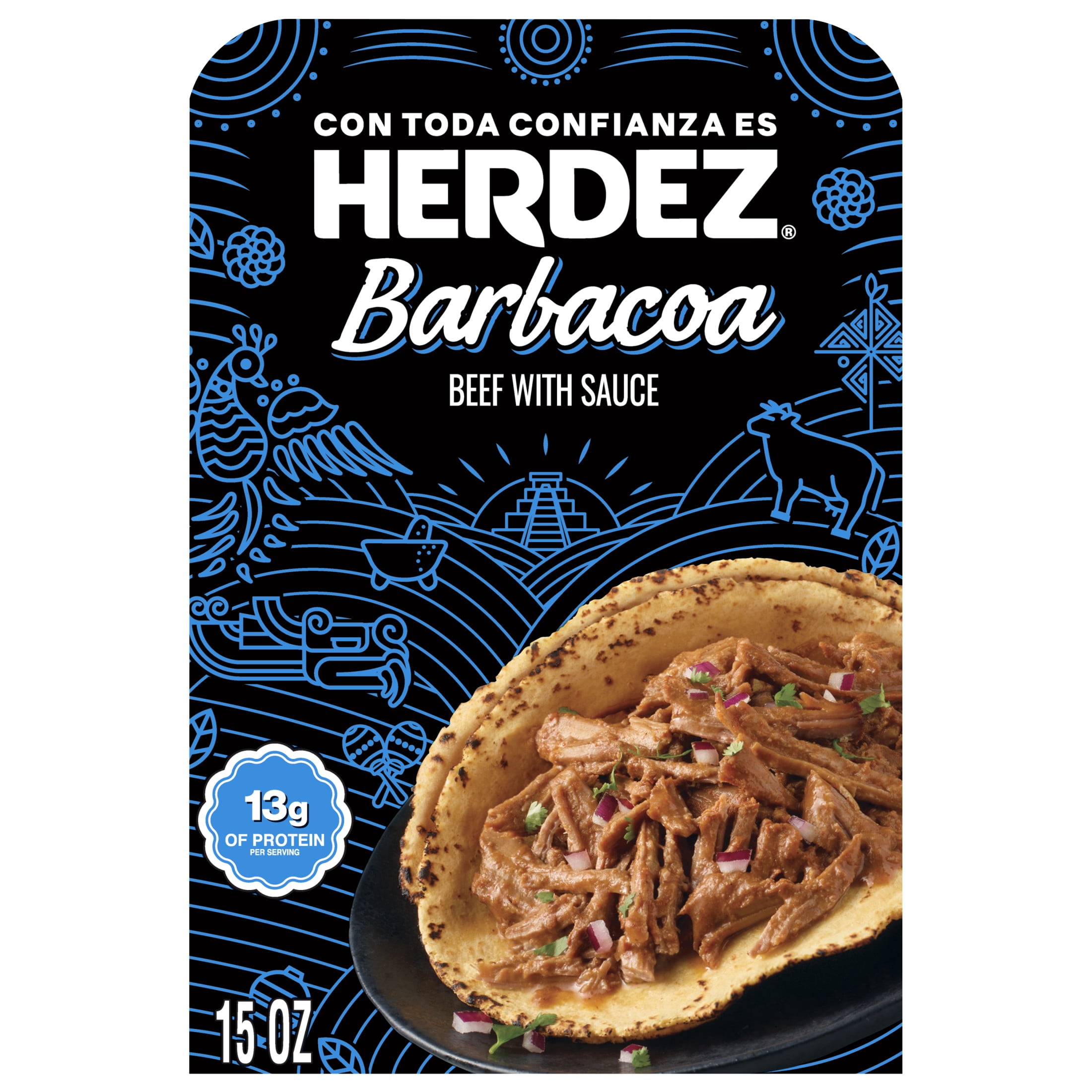 HERDEZ Barbacoa Slow Cooked Beef, Refrigerated, Microwaveable Entree, 8 Servings,  15 oz Plastic Tray