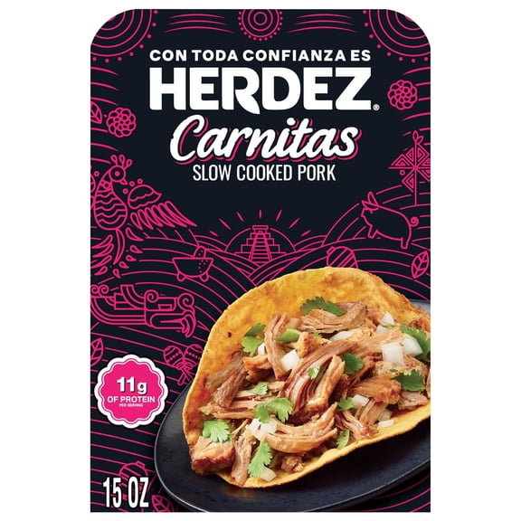 HERDEZ Carnitas Slow Cooked Pork, Refrigerated, Microwaveable Entree, 8 Servings, 15 oz Plastic Tray