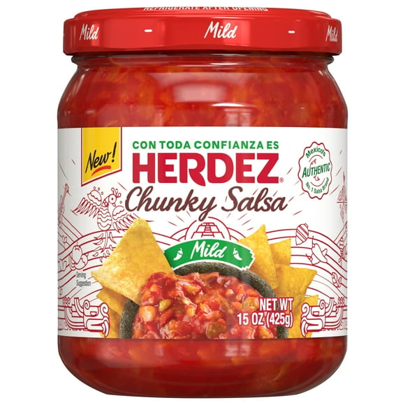 HERDEZ Chunky Salsa Mild, Tortilla Chip Dip, Shelf Stable, 15 oz Glass Jar