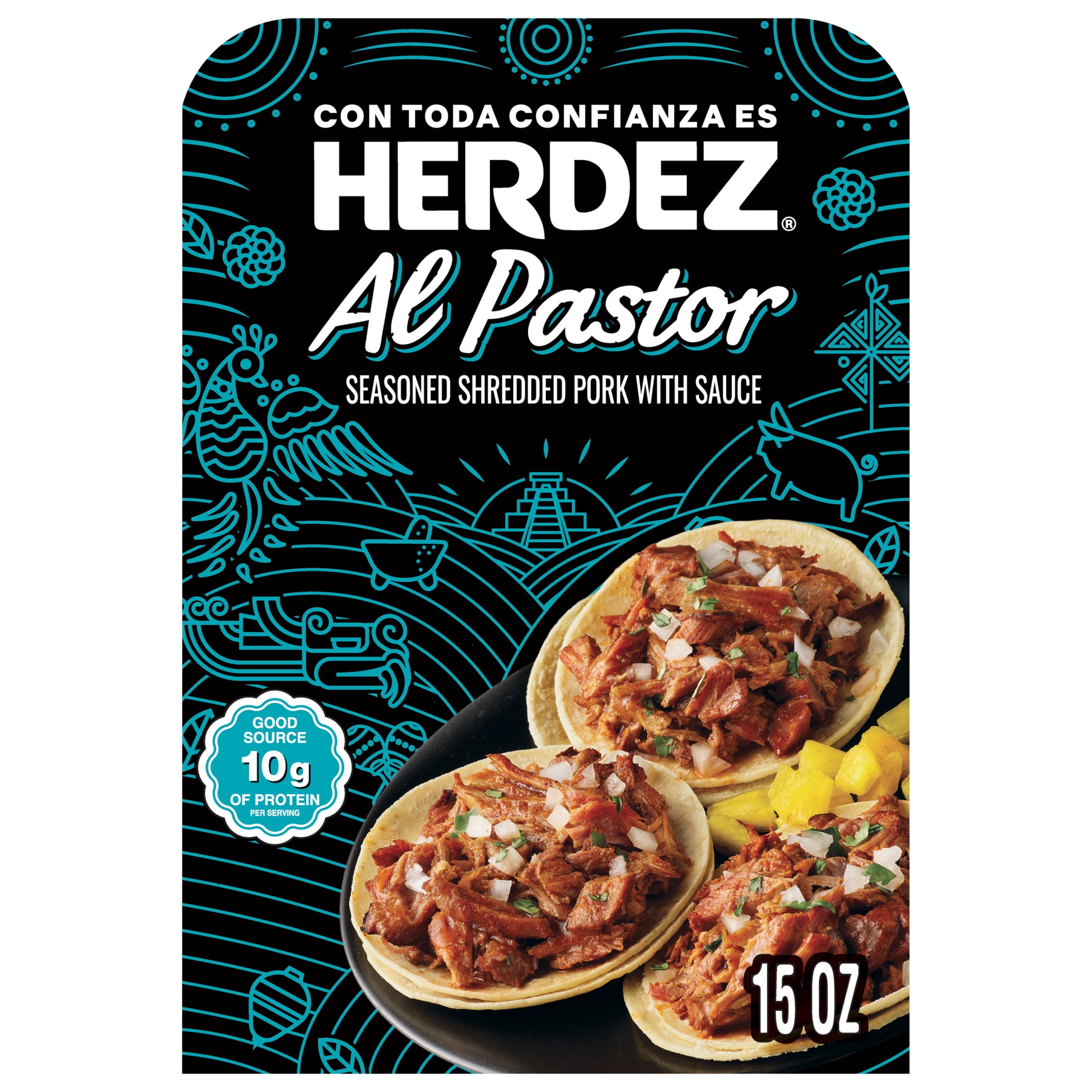 HERDEZ Al Pastor Seasoned Shredded Pork, Microwaveable Entree, 15 Oz Tray