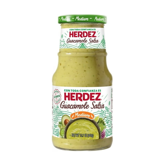 HERDEZ Guacamole Salsa Medium, Tortilla Chip Dip, Shelf Stable, 15.7 oz Glass Jar